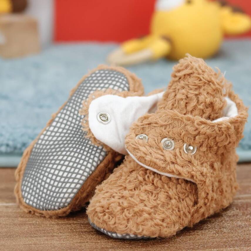 Teddy Bebek Pandufu, Kaydırmaz Taban, Organik Pamuk Astar, Ev Kreş Ayakkabısı - 30