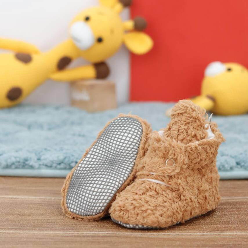 Teddy Bebek Pandufu, Kaydırmaz Taban, Organik Pamuk Astar, Ev Kreş Ayakkabısı - 33