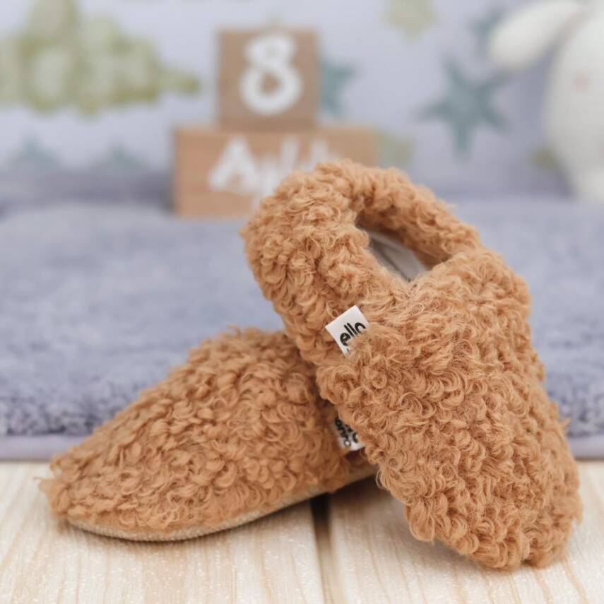 Teddy Bebek Patiği Ev Pandufu, Kaydırmaz Taban, Organik Pamuk Astar Kreş Ayakkabısı - 38