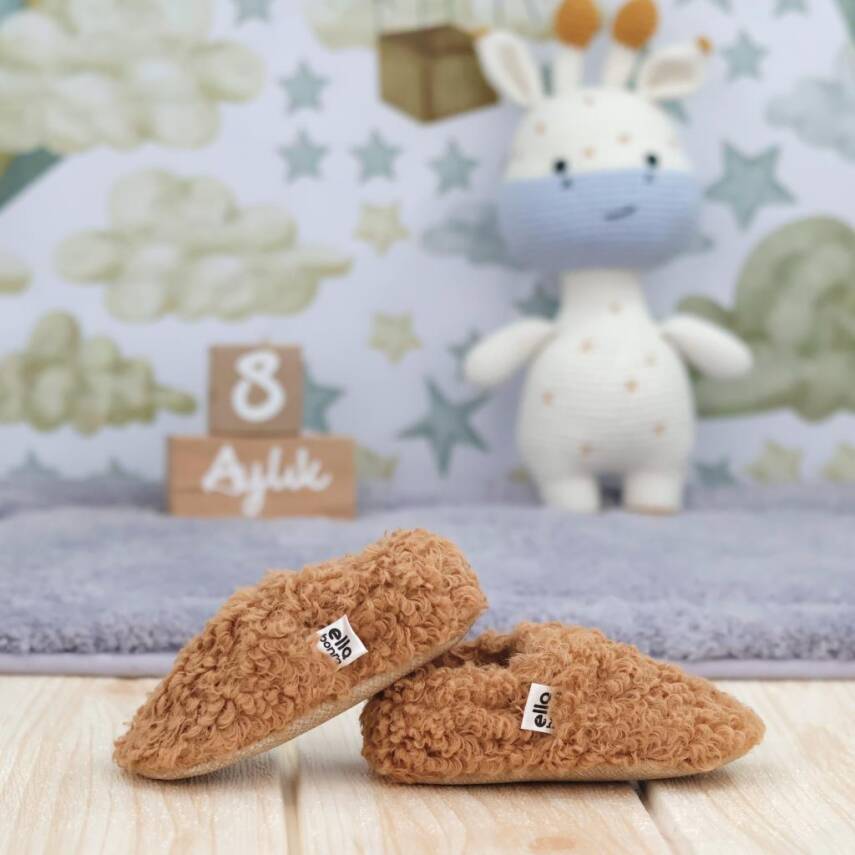 Teddy Bebek Patiği Ev Pandufu, Kaydırmaz Taban, Organik Pamuk Astar Kreş Ayakkabısı - 39