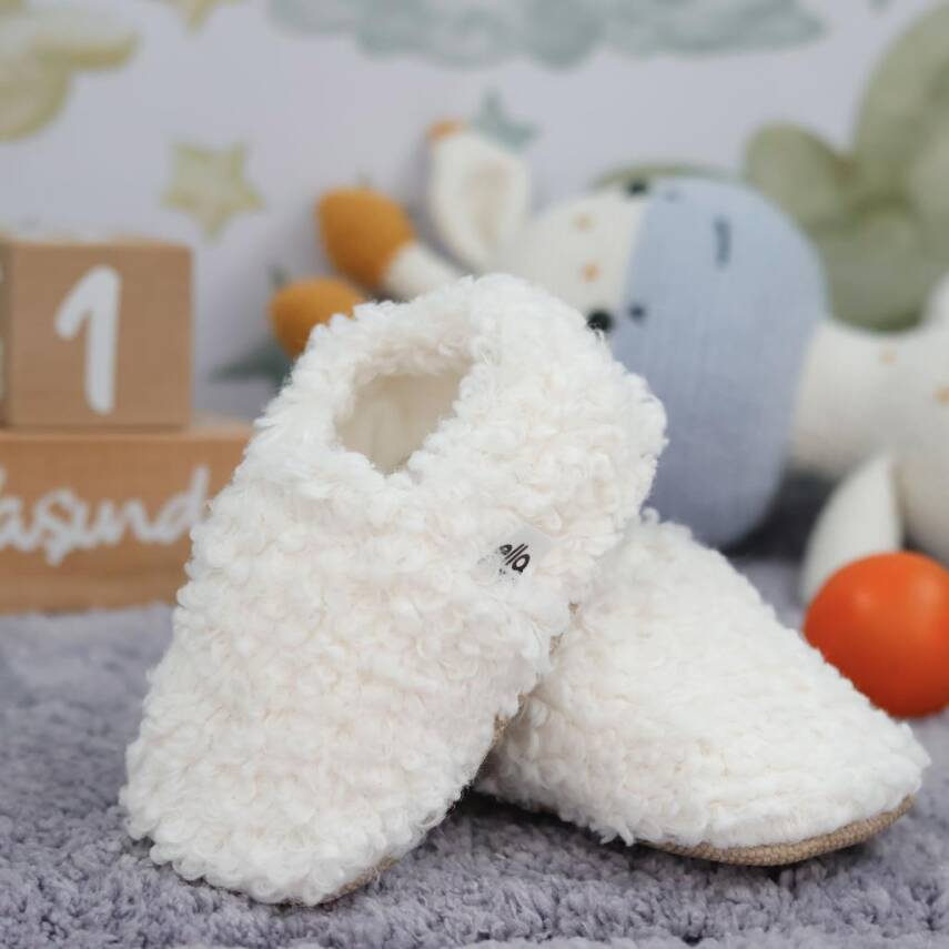 Teddy Bebek Patiği Ev Pandufu, Kaydırmaz Taban, Organik Pamuk Astar Kreş Ayakkabısı - 46