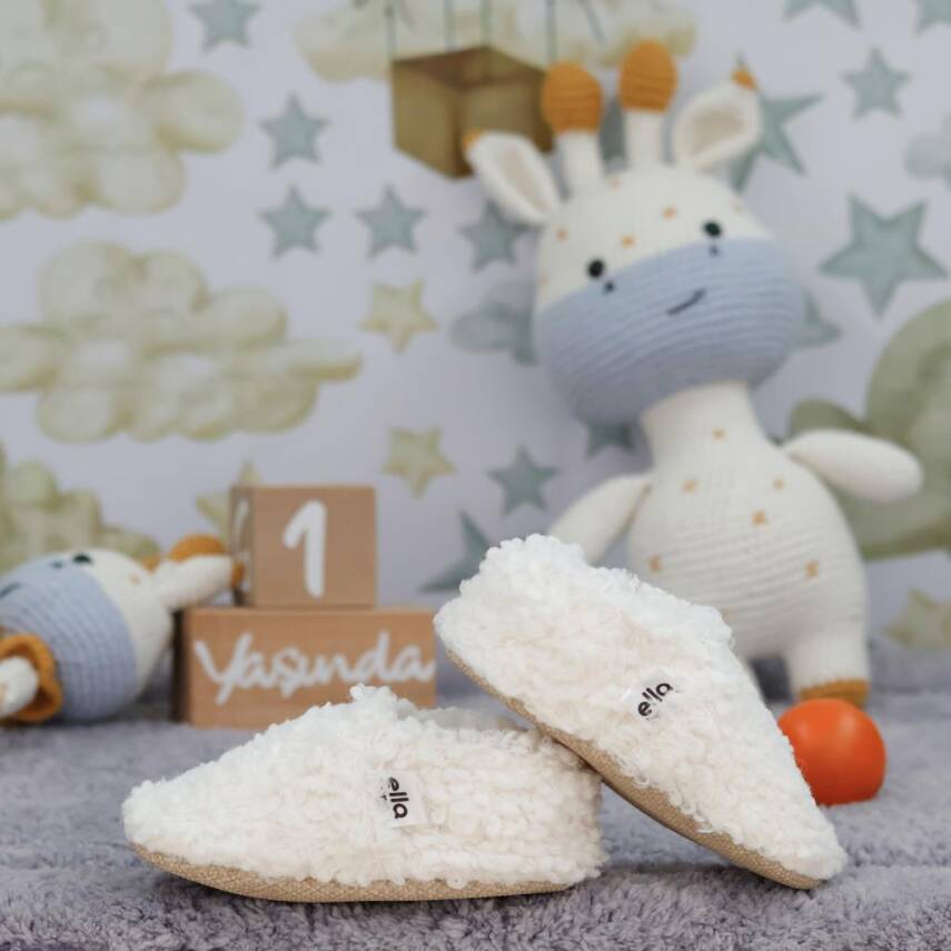 Teddy Bebek Patiği Ev Pandufu, Kaydırmaz Taban, Organik Pamuk Astar Kreş Ayakkabısı - 47